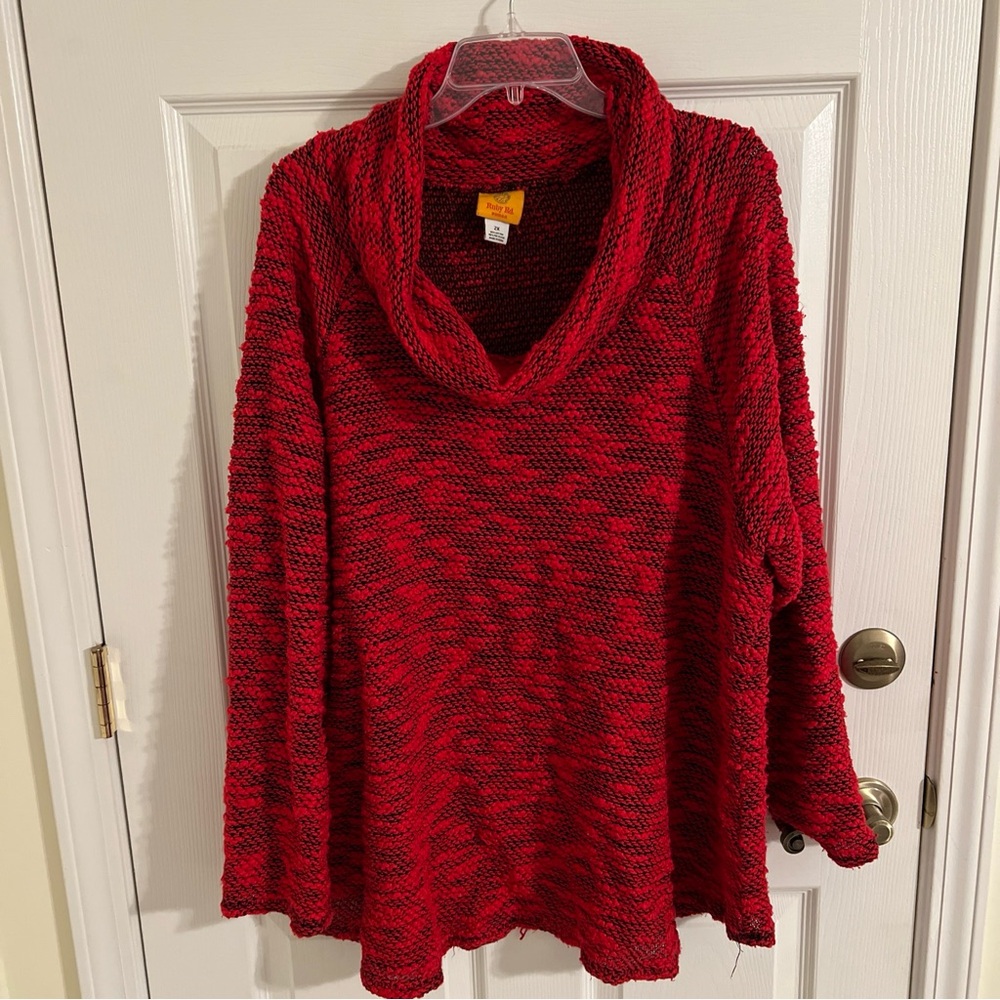 Ruby Rd sweater plus sz 2X cowl neck red black long sleeve cotton polyester